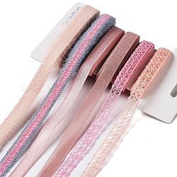Ruban polyester 18 yards 6 styles, pour le bricolage fait main, nœuds de cheveux et décoration de cadeaux, palette de couleurs rose, rose, 3/8~1/2 pouce (10~12 mm), environ 3 mètre/style
