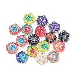 Translucent Resin Cabochons, Glitter Flower, Mixed Color, 7.5x7.5x2.5mm