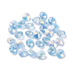 Placcare perle di vetro trasparenti, mezzo placcato arcobaleno, sfaccettato bicono, cielo blu profondo, 8x4mm, Foro: 0.8 mm