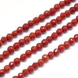 Los abalorios rojos jaspe hebras naturales, facetados, redondo, ladrillo refractario, 2mm, agujero: 0.5 mm