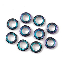 Galvanoplastie anneaux de liaison en verre, anneau cosmique en cristal, anneau de prisme, facette, dos plaqué, anneau rond, bleu, 14x3.5~4mm, diamètre intérieur: 8.3 mm