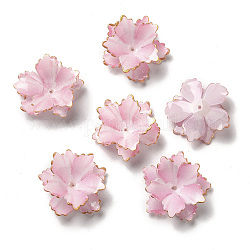 Bonnet de perles de fleurs bord doré, pour le bricolage fabrication de bijoux, perle rose, 30~32x10~12mm, Trou: 1~1.1mm