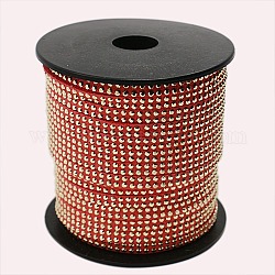 2 Row Golden Aluminum Studded Faux Suede Cord, Faux Suede Lace, Red, 5x2mm, about 20yards/roll