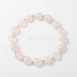 Coeur rose bracelets élastiques de quartz, avec accessoires de fer plaqué argent, 57mm