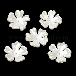 Chapeaux de perle imitation plastique abs, Flower 5 pétales, fumée blanche, 31x32x12mm, Trou: 1.6mm