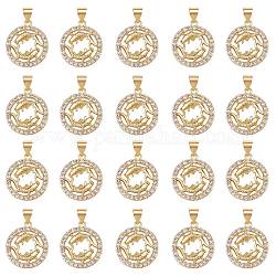 20Pcs Brass Micro Pave Cubic Zirconia Pendants, with Snap on Bails, Golden, Ring with Fish, Clear, 19x16x3mm, Hole: 3x4.5mm