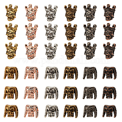 Сплавочные овальные бусины тибетского стиля , череп, разноцветные, 9.5~13x10.5~11x6.5~9.5 мм, отверстие : 1.5~3 мм, 48 шт / комплект