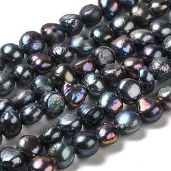 Fili di perle di perle d'acqua dolce coltivate naturali, tinto, due lati lucido, grado 3 un, nero, 7~8.5x8~9x5~7mm, Foro: 0.6 mm, circa 45pcs/filo, 13.78~14.37 pollice (35~36.5 cm)