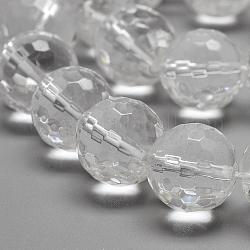 Fili di perline in cristallo di quarzo naturale, perle di cristallo di rocca, tondo sfaccettato, 12~13mm, Foro: 1.5 mm, circa 33pcs/filo, 15.7 pollice