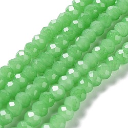 Brins de perles de verre imitation jade peints au four, facettes rondelle, vert clair, 6x5mm, Trou: 1.2mm, Environ 85 pcs/chapelet, 16.73'' (42.5 cm)