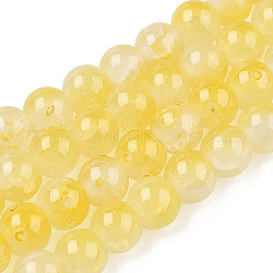 Fili di perle di vetro imitazione giada dipinti con cottura crackle, tondo, giallo, 8mm, Foro: 1.5 mm, circa 104~108pcs/filo, 29.72 pollice ~ 30.91 pollici (75.5~78.5 cm)
