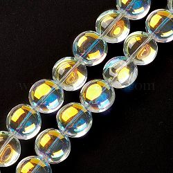 Brins de perles de verre de galvanoplastie transparentes, de couleur plaquée ab , plat rond, clair ab, 12x8mm, Trou: 1.2mm, Environ 50 pcs/chapelet, 24.41'' (62 cm)