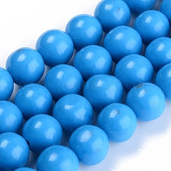 Fili di perle di giada mashan naturali tinti, imitazione turchese, tondo, tondo, dodger blu, 10mm, Foro: 1 mm, circa 40pcs/filo, 16 pollice (40.64 cm)