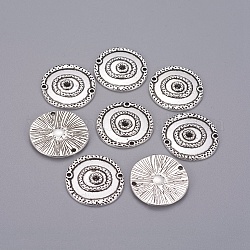 Liens / connecteurs style tibétain, sans plomb et sans cadmium, plat rond, argent antique, 22x2mm, Trou: 1.5mm