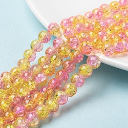 Spray Painted Crackle Glass Beads Strands, Round, Two Tone, Pearl Pink, 8mm, Hole: 1.3~1.6mm, about 100pcs/strand, 31.4 inch