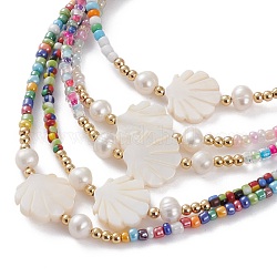 Natürlichen Shell-Perlenketten, mit gemischten Glasperlen, runde Perlen aus Naturperle und Messing, golden, Mischfarbe, 15.74 Zoll (40 cm)
