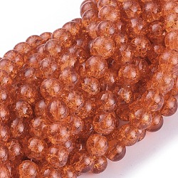 Crackle Glass Round Beads Strands, Dark Orange, 8mm, Hole: 1.3~1.6mm, about 100pcs/strand, 31.4 inch