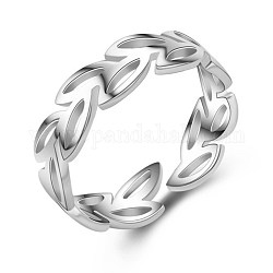 Anillos de puño de latón ajustables para mujer, anillos de banda ancha, hoja, plata, nosotros tamaño 7 1/4 (17.5 mm)