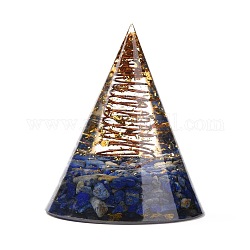 Cono di orgonite, decorazioni per la casa a punta in resina, con lapislazzuli naturali e reperti in metallo, 50x60mm
