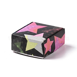 Quadratische Geschenkboxen aus Papier, Faltschachtel zum Verpacken von Geschenken, Stern-Muster, 5.6x5.6x2.55 cm