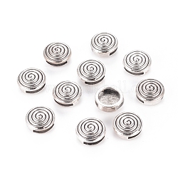 Tibetan Style Slide Charms, Cadmium Free & Lead Free, Flat Round, Antique Silver, 14x6mm, Hole: 11x2mm
