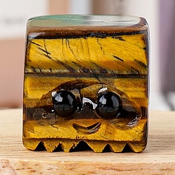 Figurine di cubi curativi intagliati in occhio di tigre naturale, decorazioni per display in pietra energetica reiki, 15~20mm