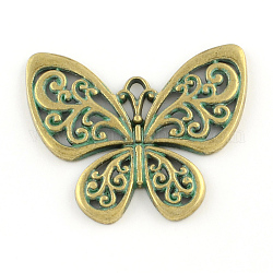 Pendenti in lega di zinco della farfalla, cadmio & nichel &piombo libero, bronzo antico e patina verde, 47x55.5x3mm, Foro: 3.5 mm