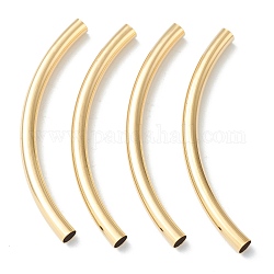 Brass Tube Beads, Long-Lasting Plated, Curved Beads, Tube, Real 24K Gold Plated, 55x4mm, Hole: 3mm