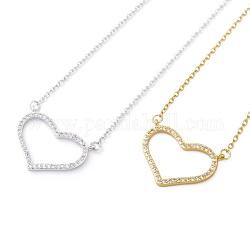 304 Stainless Steel Pendant Necklaces, with Brass Cubic Zirconia Pendants, Heart, Mixed Color, 18.5 inch(47cm), Pendant: 17.5x24x2mm
