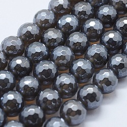 Galvani natürliche Achat Perlen Stränge, gefärbt und erhitzt, Runde, facettiert, Grau, 8 mm, Bohrung: 1.5 mm, ca. 47 Stk. / Strang, 14.9 Zoll (38 cm)