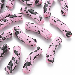Cuentas acrílicas pintadas con spray opaco, dos tonos, tubo curvado, rosa perla, 32x10x8mm, agujero: 1.8 mm, aproximamente 330 unidades / 500 g