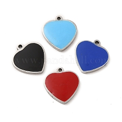 304 Stainless Steel Enamel Charms, Heart Charm, Stainless Steel Color, Mixed Color, 11x11x1.4mm, Hole: 1mm