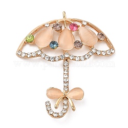 Cabochons Diamante de imitación de la aleación, con ojo de gato, paraguas, la luz de oro, 48x42x6mm