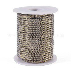 Cavi rotondi in poliestere filo corda, con filo d'oro, grigio scuro, 2.5mm, circa 21.87 iarde (20 m)/rotolo