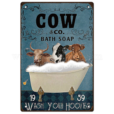 Superdant mucca targhe in metallo in metallo vintage divertente animale  vasca da bagno arte del bagno
