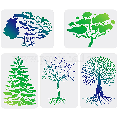 Wholesale FINGERINSPIRE 5pcs Reusable Tree Stencils 