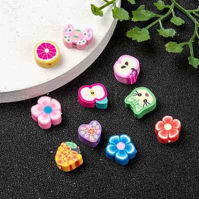 Handmade Polymer Clay Beads, Mixed Shape, Mixed Color, 8~11x8~11x4mm,  100pcs/bag