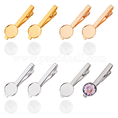 SUPERFINDINGS 8Pcs 4 Colors Brass Tie Clip Cabochon Settings Classic Tie  Bar Clips Tie Pins Metal Pinch Clip with Blank Cabochon Bezel Tray for DIY