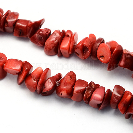 Dyed Natural Red Coral Stone Bead Strands G-R192-B22-1