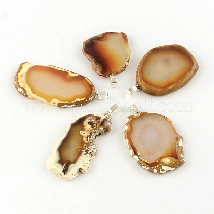 Nuggets Natural Carnelian Pendants with Silver Color Plated Iron Findings G-R275-250-1