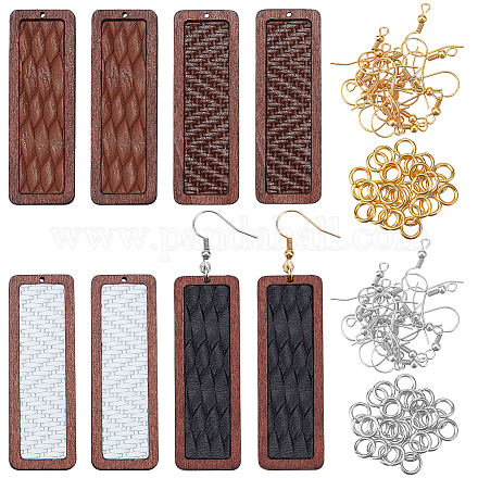 OLYCRAFT 108pcs Leather Wood Earring Pendants Rectangle Vintage Wood Earring Charms Cowhide Leather Wood Jewelry Findings Dangle Earring Making Kit for Jewelry Making - Saddle Brown/White/Black/Camel DIY-OC0009-48-1