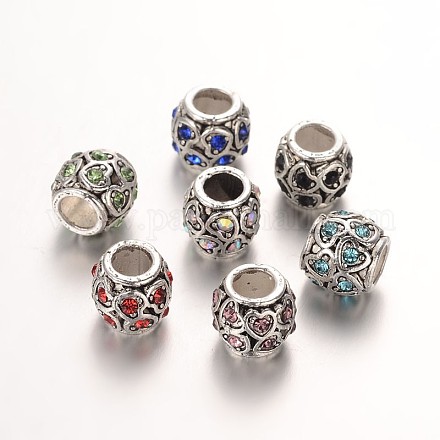 Antique Silver Plated Alloy Rhinestone European Large Hole Beads CPDL-M014-06-1