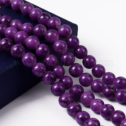 Brins de perles rondes en verre peint par pulvérisation de couleur violet foncé X-DGLA-R004-8mm-29-1