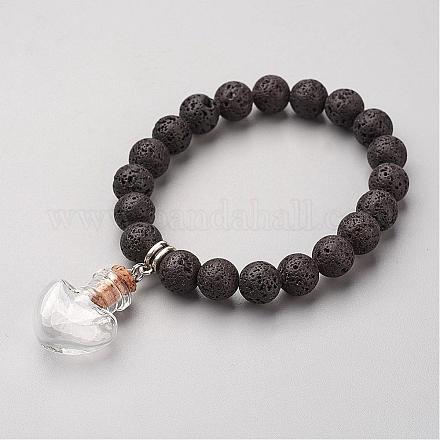 Lava Bead Charm Bracelets BJEW-JB02602-01-1