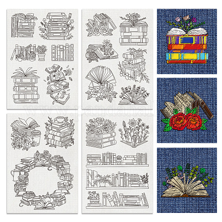 ベネクリート 4 枚 18 枚のスティックとステッチ刺繍紙  本と花をテーマにしたスタビライザー水溶性手縫い彫刻用  シャツ  コー​​ト  タオル DIY-WH0455-045-1