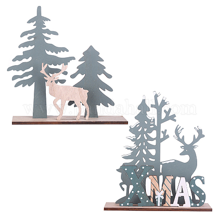 Creatcabin 2pcs2スタイルの木製ディスプレイ装飾  ジュートより糸付き  パーティーギフトの家の装飾  クリスマステーマ  カラフル  1個/スタイル WOOD-CN0001-018-1