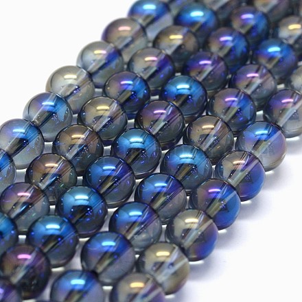 Chapelets de perles de cristal de quartz naturel électrolytique G-K285-09-6mm-01-1