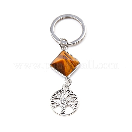 Porte-clés pendentif détachable en forme de pyramide d'oeil de tigre naturel PW-WG20082-02-1