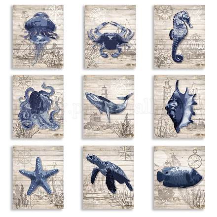 SUPERDANT Ocean Theme Canvas Wall Art Unframed Prints Art 9 Styles Sea Animal Decorative Painting Octopus Pictures Crab Seaturtle Seahorse Decor for Bathroom Artwork Living Room Home Decorations AJEW-WH0173-110-1