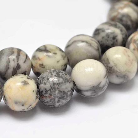Round Natural Map Stone/Picasso Stone/Picasso Jasper Beads Strands G-K093-8mm-A-1